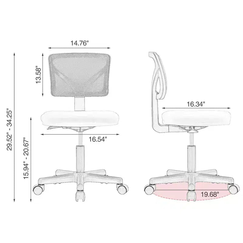 TUYOHW Low-Back Mesh Armless Office Chair with Lumbar Support for Study, Office and Reading Room