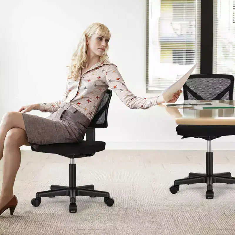 TUYOHW Low-Back Mesh Armless Office Chair with Lumbar Support for Study, Office and Reading Room