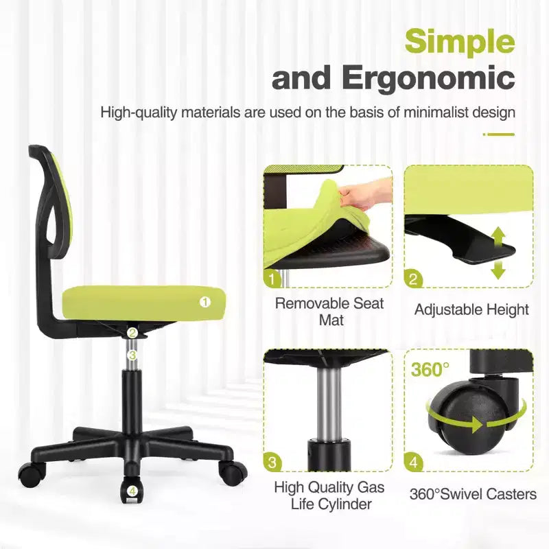 TUYOHW Low-Back Mesh Armless Office Chair with Lumbar Support for Study, Office and Reading Room