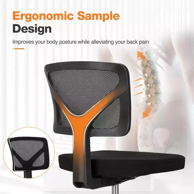 TUYOHW Low-Back Mesh Armless Office Chair with Lumbar Support for Study, Office and Reading Room