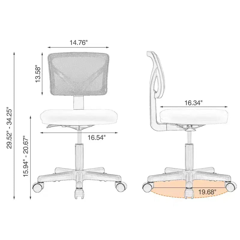 TUYOHW Low-Back Mesh Armless Office Chair with Lumbar Support for Study, Office and Reading Room