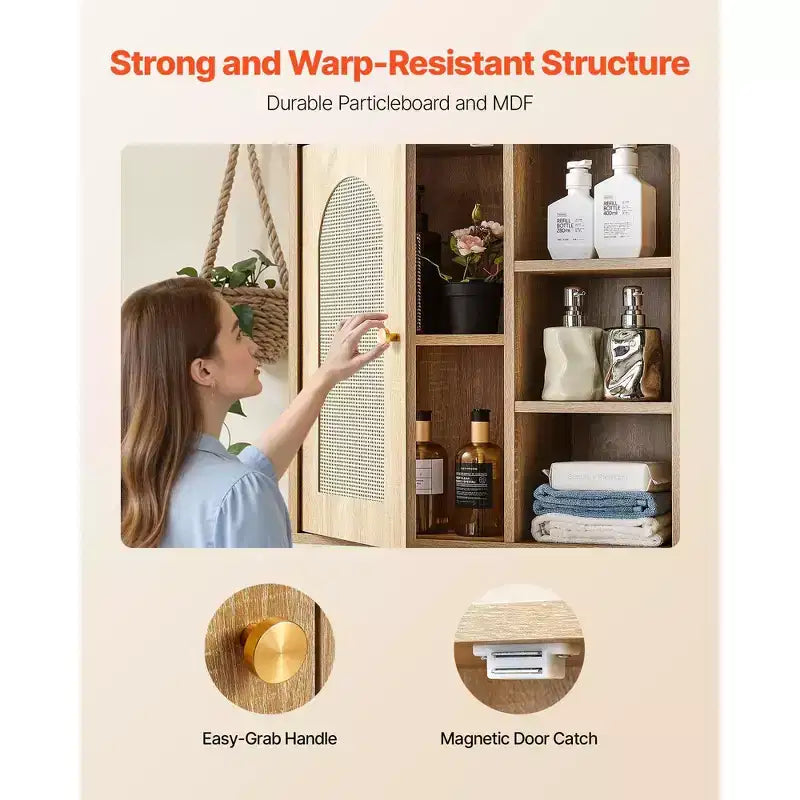 Wall Mounted Bathroom Cabinet with 5-Level Adjustable Shelf for Over-Toilet Storage