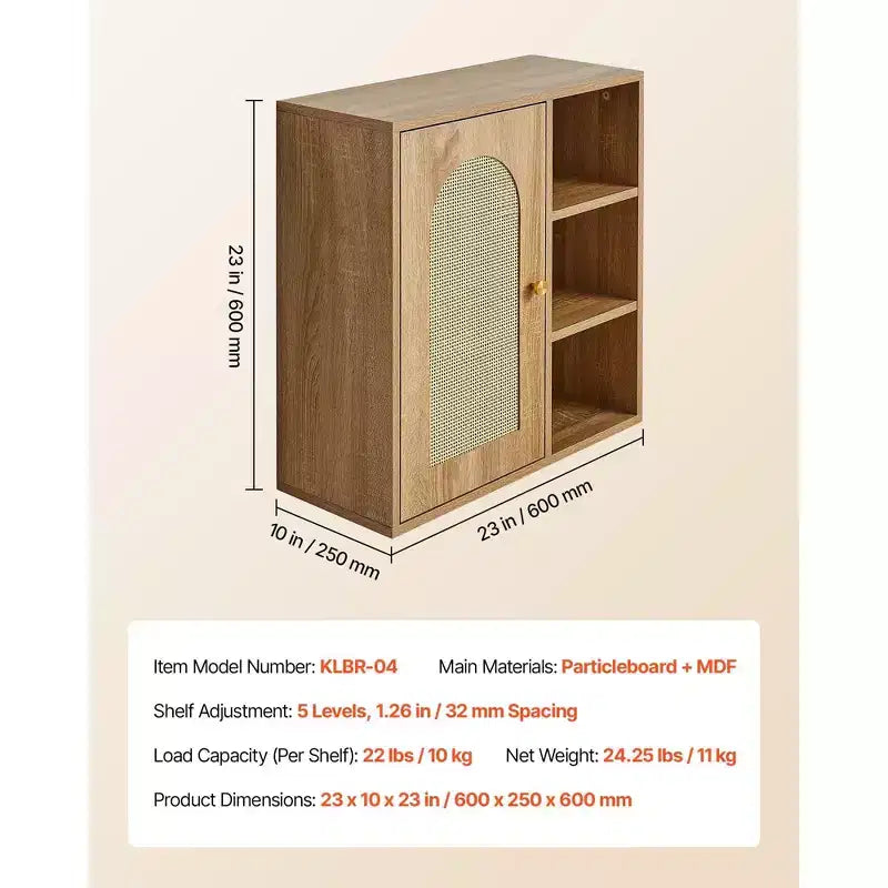 Wall Mounted Bathroom Cabinet with 5-Level Adjustable Shelf for Over-Toilet Storage