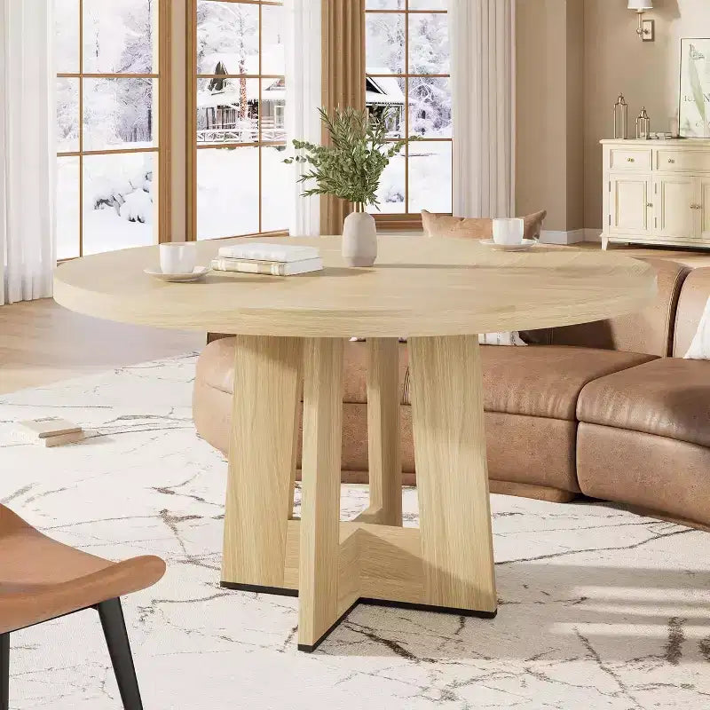 47" Round Dining Table for 4-6 People with Sturdy Pedestal Base - Kitchen and Apartment