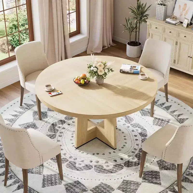 47" Round Dining Table for 4-6 People with Sturdy Pedestal Base - Kitchen and Apartment
