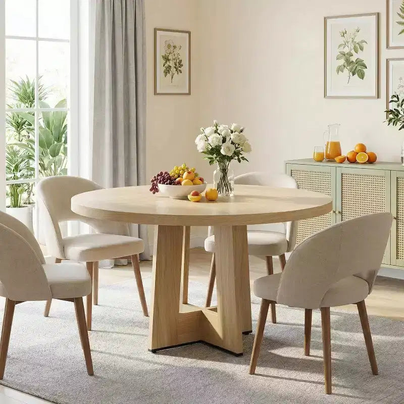 47" Round Dining Table for 4-6 People with Sturdy Pedestal Base - Kitchen and Apartment