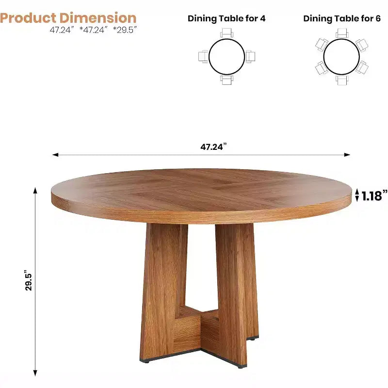 47" Round Dining Table for 4-6 People with Sturdy Pedestal Base - Kitchen and Apartment