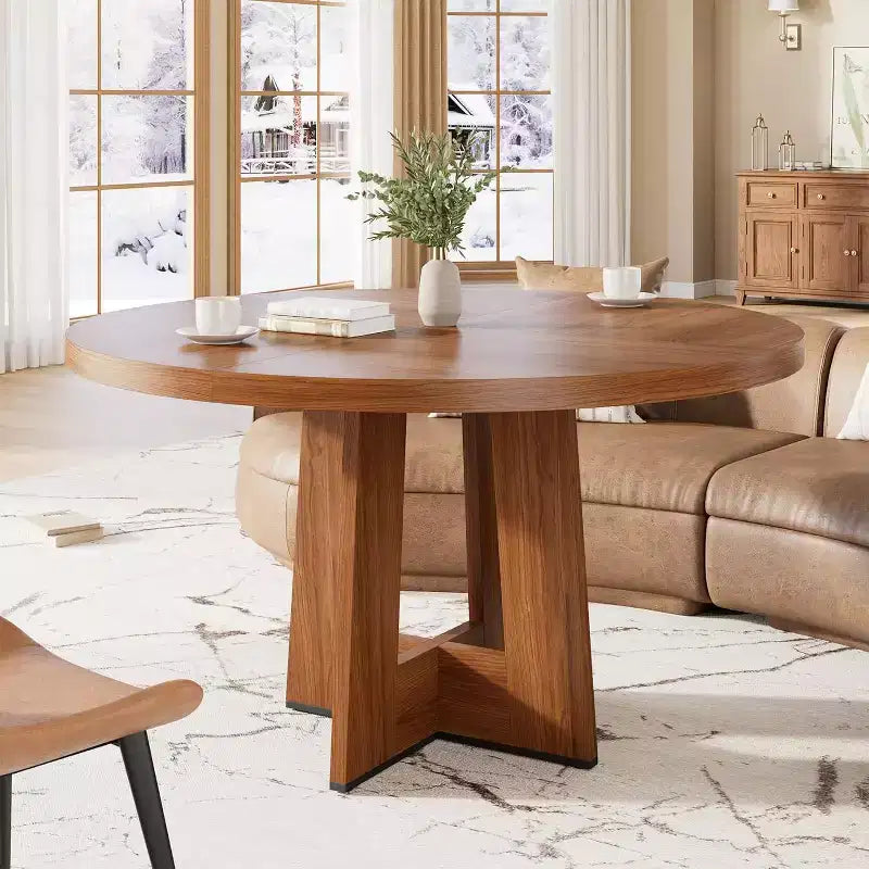 47" Round Dining Table for 4-6 People with Sturdy Pedestal Base - Kitchen and Apartment