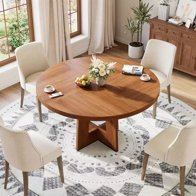 47" Round Dining Table for 4-6 People with Sturdy Pedestal Base - Kitchen and Apartment