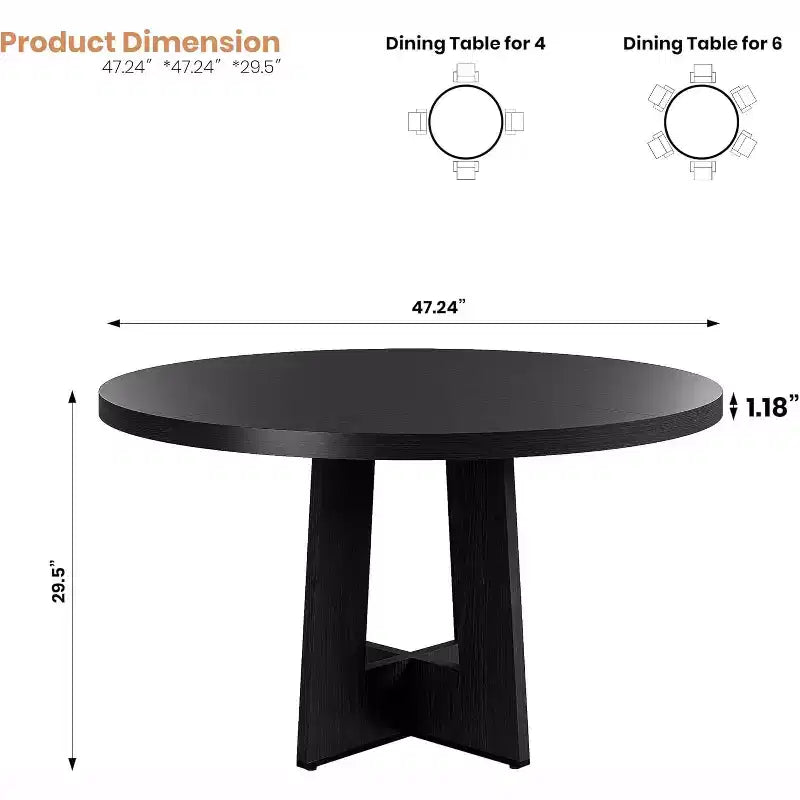47" Round Dining Table for 4-6 People with Sturdy Pedestal Base - Kitchen and Apartment