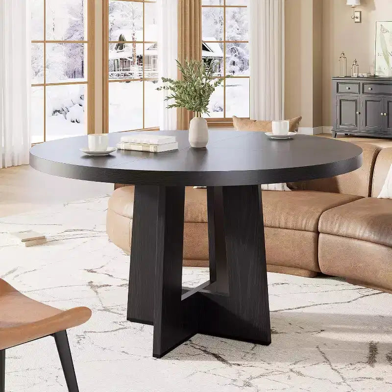 47" Round Dining Table for 4-6 People with Sturdy Pedestal Base - Kitchen and Apartment