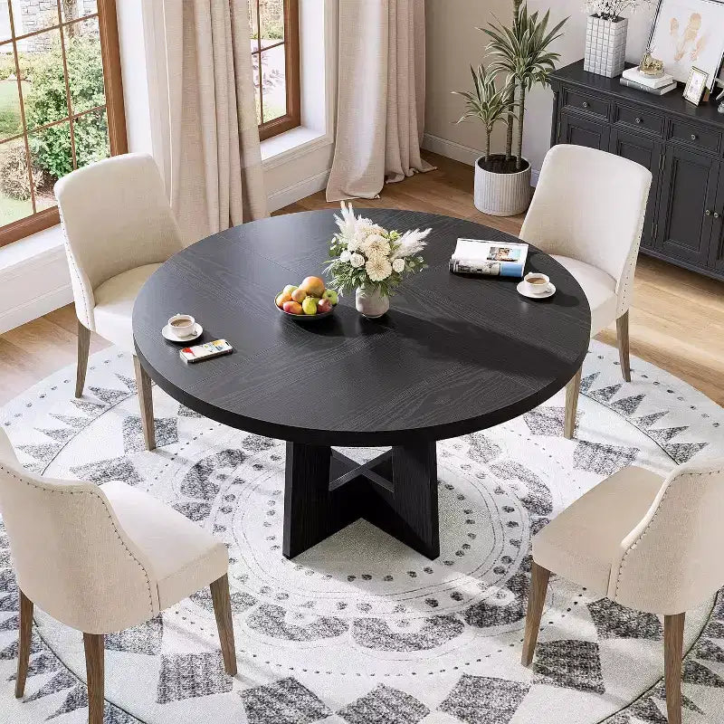 47" Round Dining Table for 4-6 People with Sturdy Pedestal Base - Kitchen and Apartment