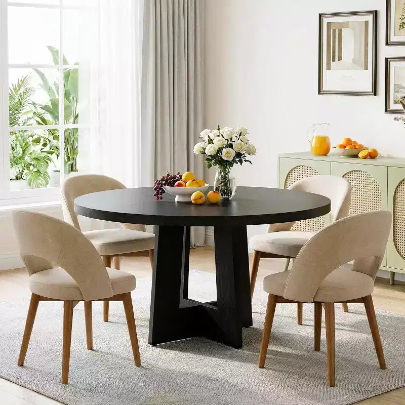 47" Round Dining Table for 4-6 People with Sturdy Pedestal Base - Kitchen and Apartment