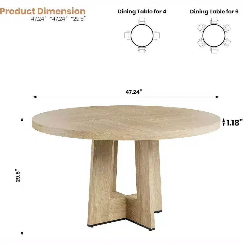 47" Round Dining Table for 4-6 People with Sturdy Pedestal Base - Kitchen and Apartment