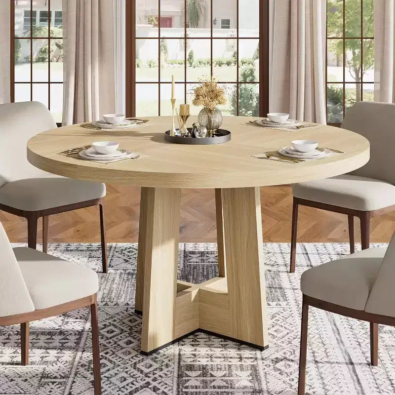 47" Round Dining Table for 4-6 People with Sturdy Pedestal Base - Kitchen and Apartment