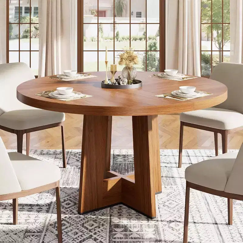 47" Round Dining Table for 4-6 People with Sturdy Pedestal Base - Kitchen and Apartment