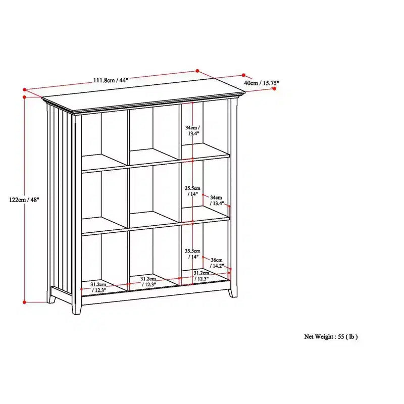 Normandy Solid Wood 48" x 44" Transitional 9-Cube Bookcase and Storage Unit