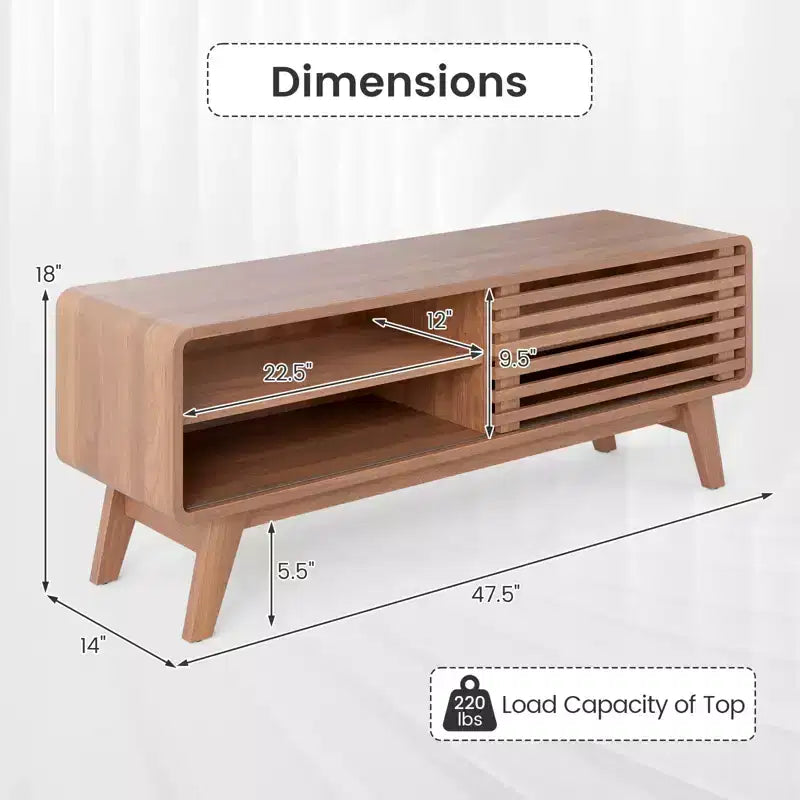 Costway TV Stand with Sliding Door, Adjustable Shelves and Rubber Wood Legs for TVs up to 55"