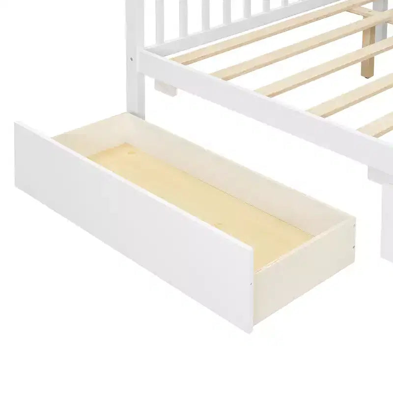 Twin/Full Size Wooden House Bed with 2 Storage Drawers - Montessori Daybed Frame with Roof