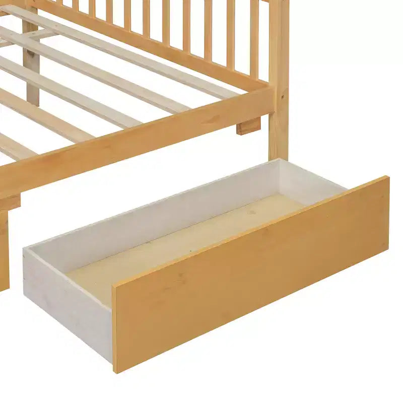 Twin/Full Size Wooden House Bed with 2 Storage Drawers - Montessori Daybed Frame with Roof