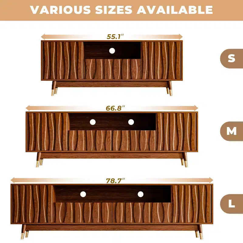 ATJafurn 55" Walnut Brown Mid-Century Modern TV Stand with Drawer, Cabinet and Open Shelf for TVs up to 55"