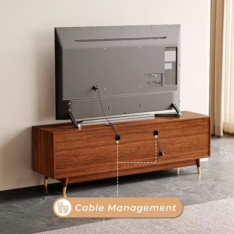 ATJafurn 55" Walnut Brown Mid-Century Modern TV Stand with Drawer, Cabinet and Open Shelf for TVs up to 55"