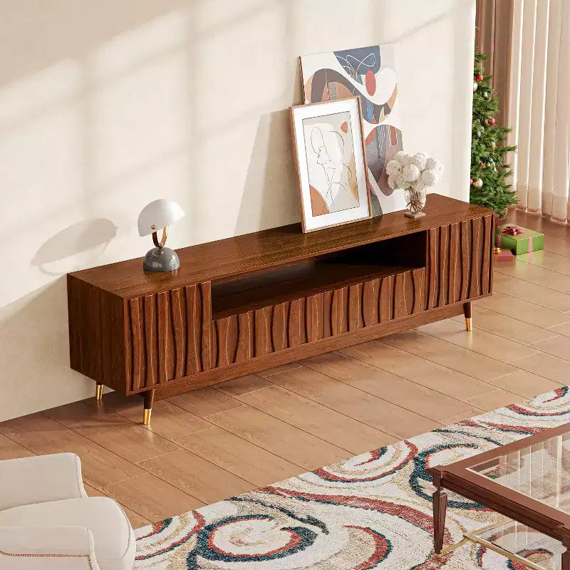 ATJafurn 55" Walnut Brown Mid-Century Modern TV Stand with Drawer, Cabinet and Open Shelf for TVs up to 55"