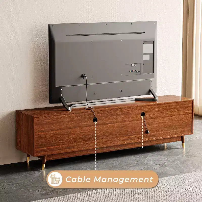ATJafurn 55" Walnut Brown Mid-Century Modern TV Stand with Drawer, Cabinet and Open Shelf for TVs up to 55"