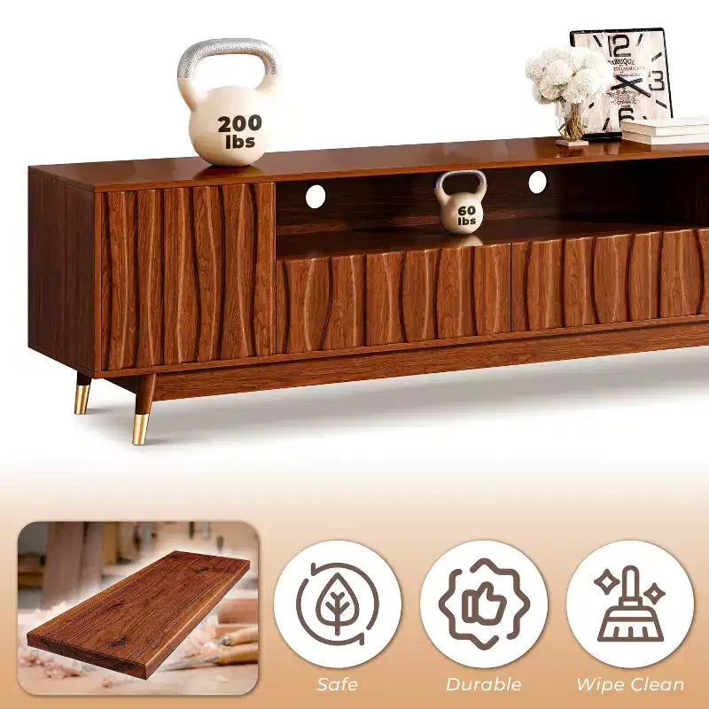 ATJafurn 55" Walnut Brown Mid-Century Modern TV Stand with Drawer, Cabinet and Open Shelf for TVs up to 55"