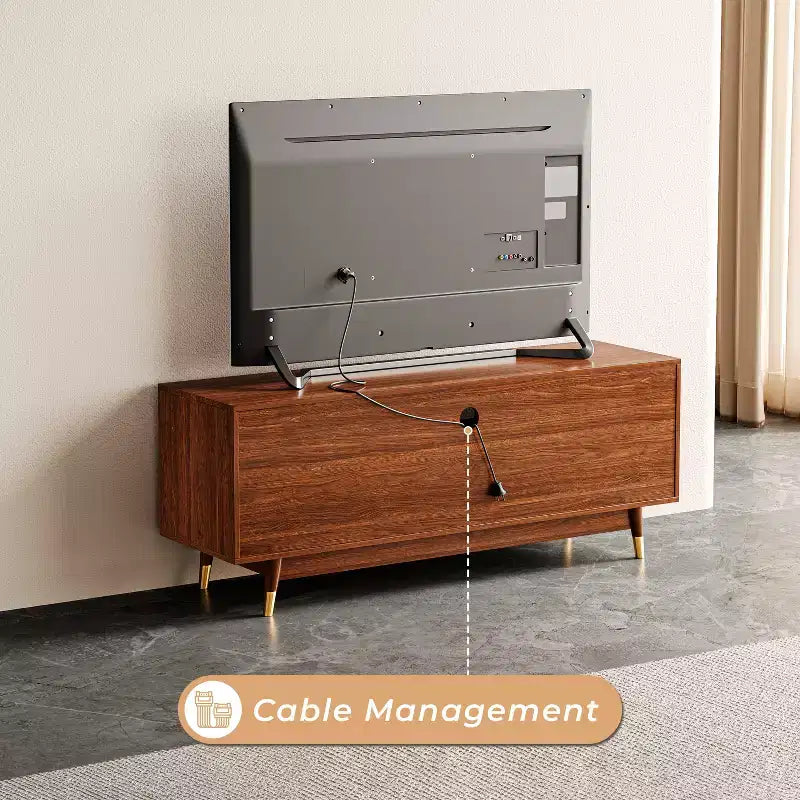 ATJafurn 55" Walnut Brown Mid-Century Modern TV Stand with Drawer, Cabinet and Open Shelf for TVs up to 55"
