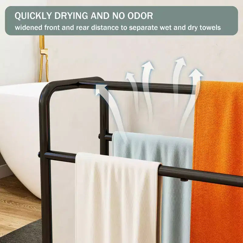 VIYET 30" 3-Tier Freestanding Metal Towel Rack in Black - Bathroom, Bedroom and Pool Organizer