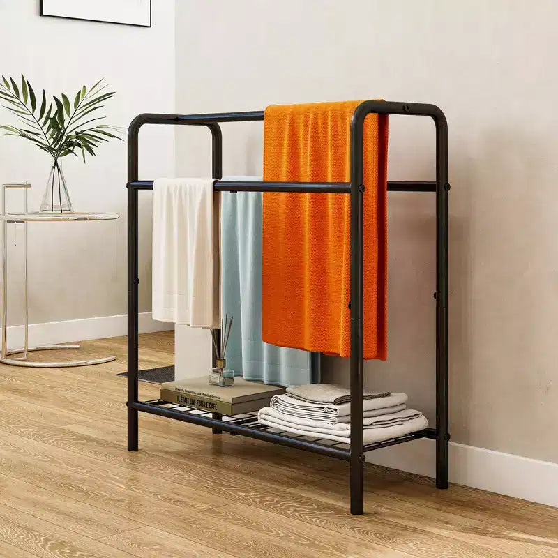VIYET 30" 3-Tier Freestanding Metal Towel Rack in Black - Bathroom, Bedroom and Pool Organizer