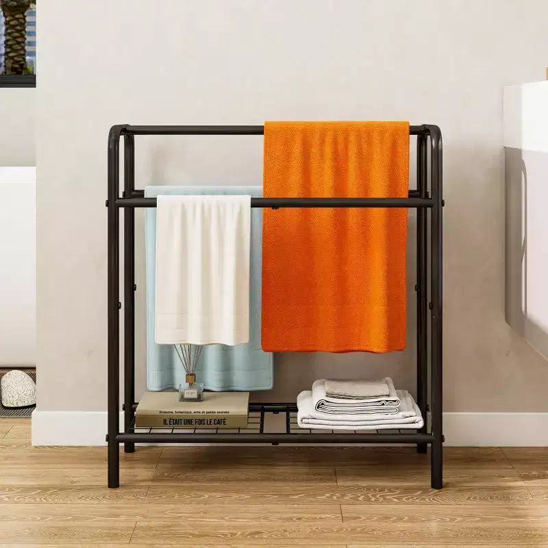 VIYET 30" 3-Tier Freestanding Metal Towel Rack in Black - Bathroom, Bedroom and Pool Organizer