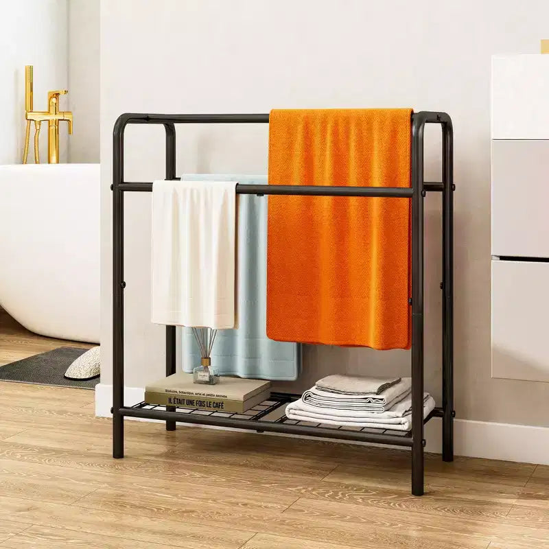 VIYET 30" 3-Tier Freestanding Metal Towel Rack in Black - Bathroom, Bedroom and Pool Organizer