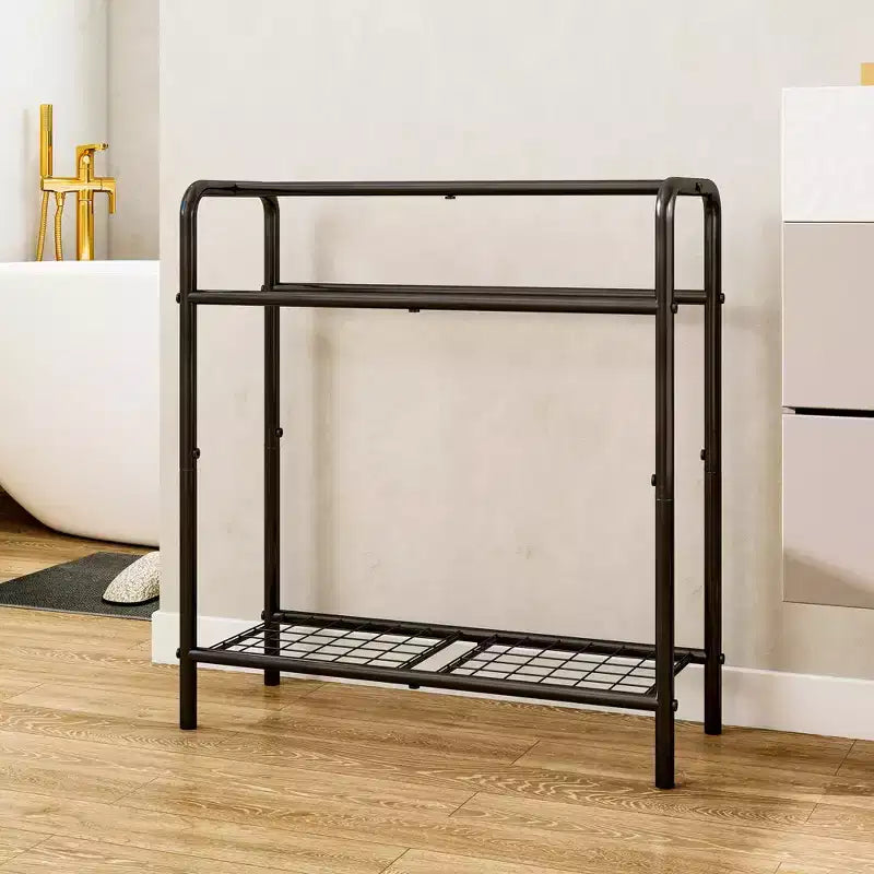 VIYET 30" 3-Tier Freestanding Metal Towel Rack in Black - Bathroom, Bedroom and Pool Organizer
