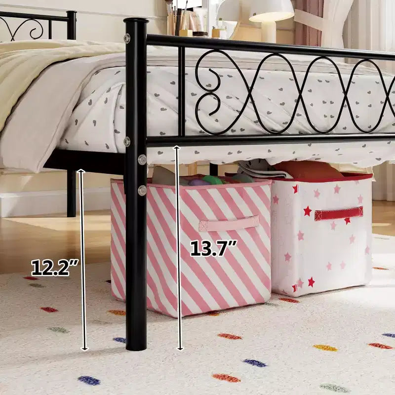 Black Twin XL Metal Platform Bed Frame with Heart-Design Headboard and Footboard - No Box Spring Needed
