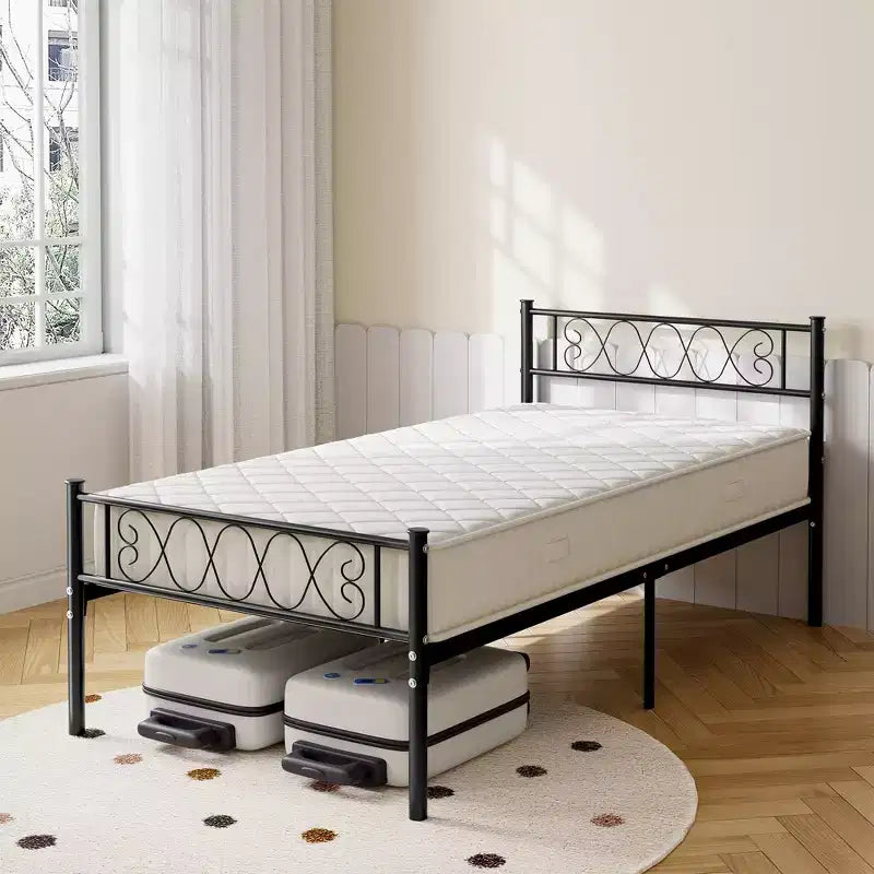 Black Twin XL Metal Platform Bed Frame with Heart-Design Headboard and Footboard - No Box Spring Needed