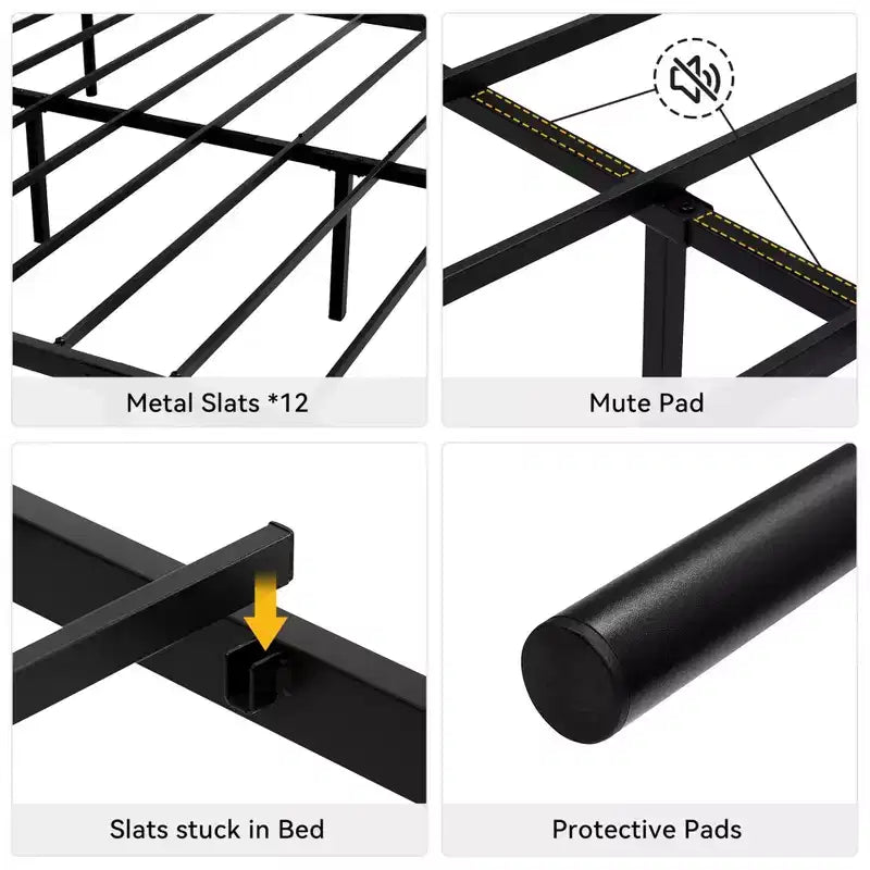 Black Twin XL Metal Platform Bed Frame with Heart-Design Headboard and Footboard - No Box Spring Needed