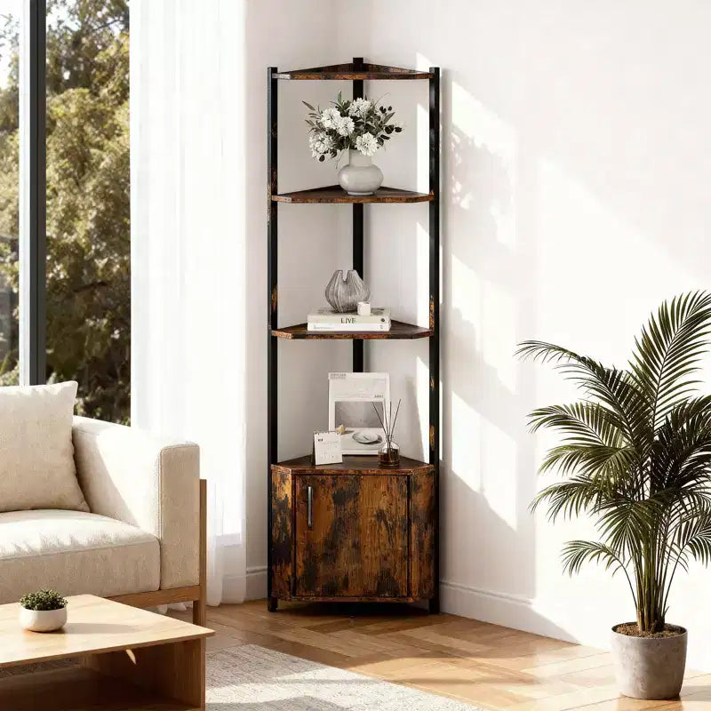 5-Tier Industrial Corner Bookshelf Stand for Bedroom, Living Room, Office, Kitchen and Bathroom