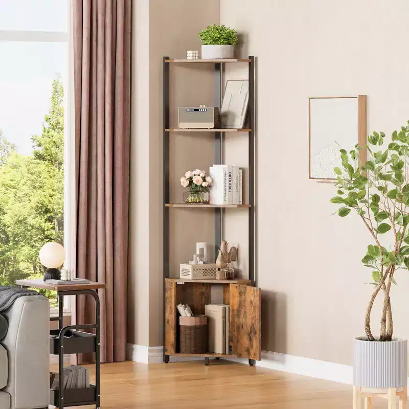 5-Tier Industrial Corner Bookshelf Stand for Bedroom, Living Room, Office, Kitchen and Bathroom