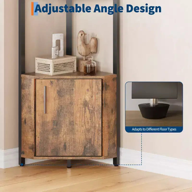 5-Tier Industrial Corner Bookshelf Stand for Bedroom, Living Room, Office, Kitchen and Bathroom