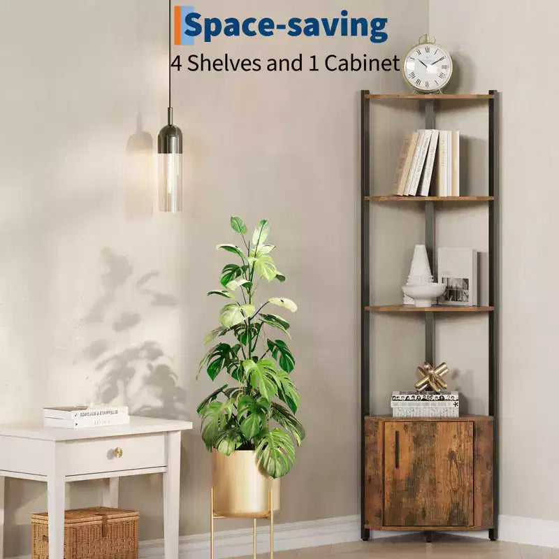 5-Tier Industrial Corner Bookshelf Stand for Bedroom, Living Room, Office, Kitchen and Bathroom
