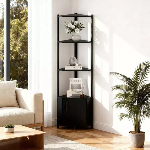 5-Tier Industrial Corner Bookshelf Stand for Bedroom, Living Room, Office, Kitchen and Bathroom