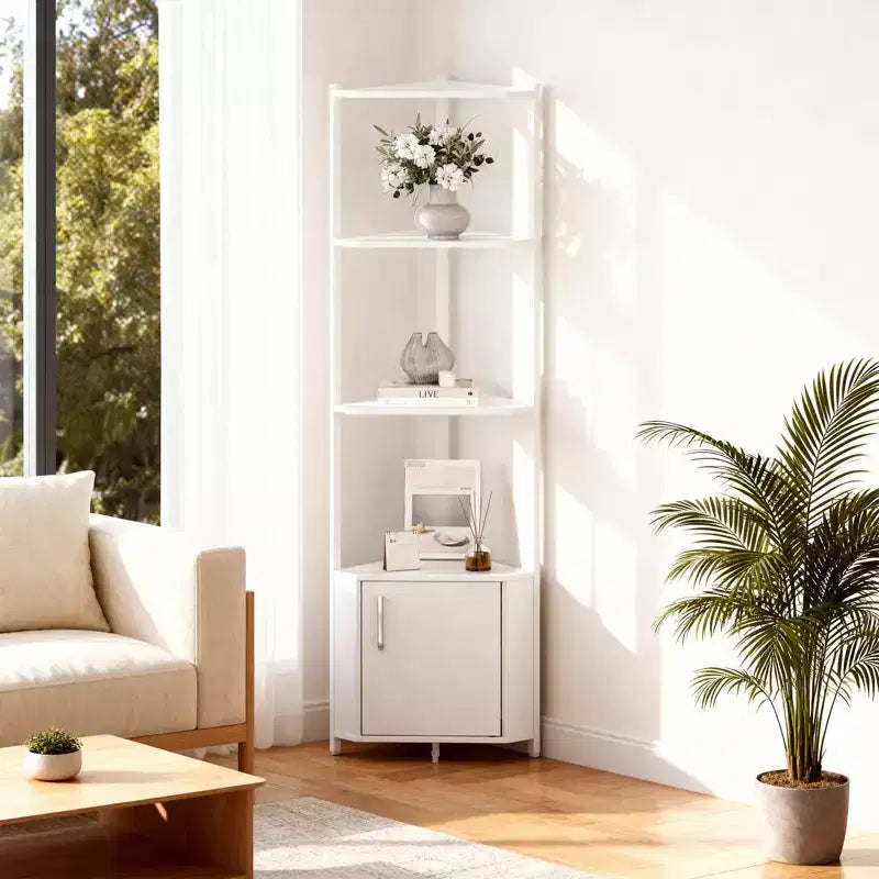 5-Tier Industrial Corner Bookshelf Stand for Bedroom, Living Room, Office, Kitchen and Bathroom