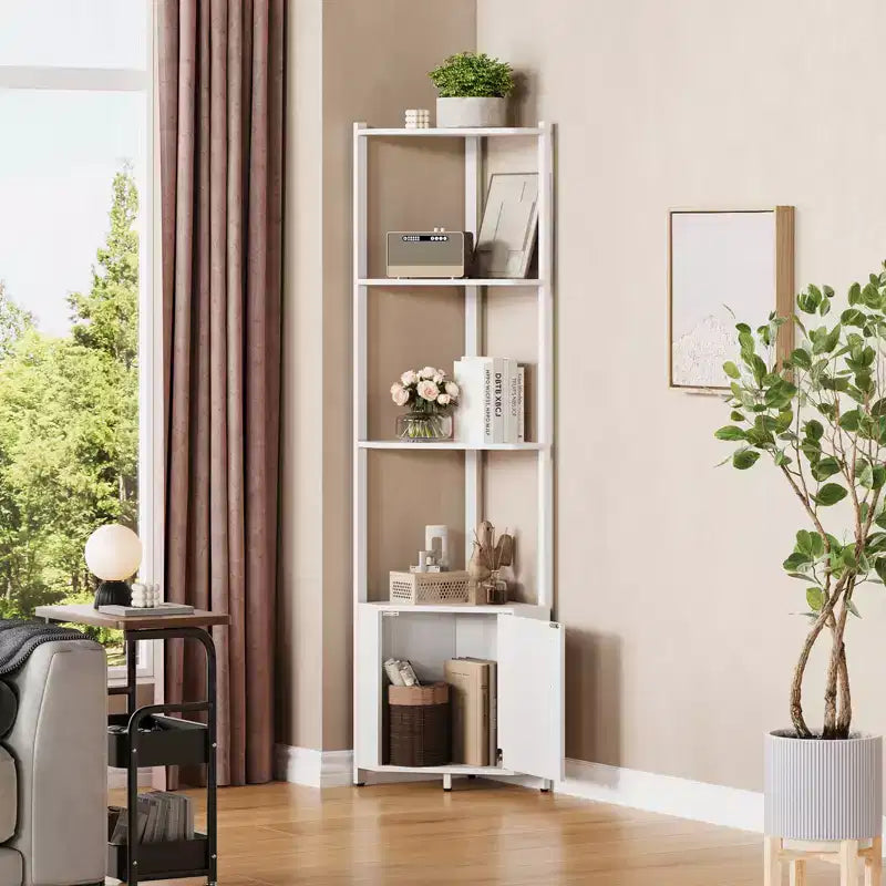 5-Tier Industrial Corner Bookshelf Stand for Bedroom, Living Room, Office, Kitchen and Bathroom
