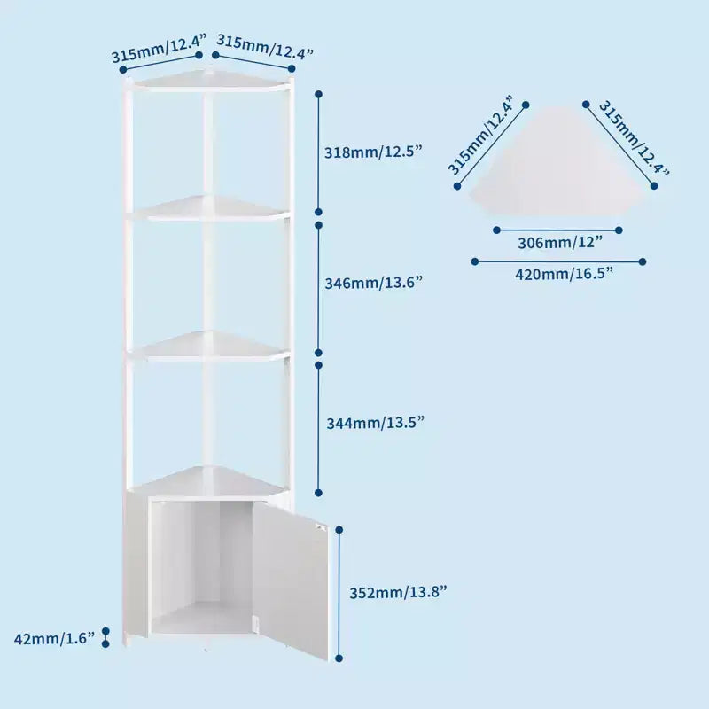 5-Tier Industrial Corner Bookshelf Stand for Bedroom, Living Room, Office, Kitchen and Bathroom