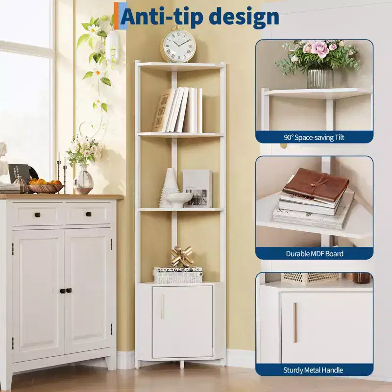 5-Tier Industrial Corner Bookshelf Stand for Bedroom, Living Room, Office, Kitchen and Bathroom