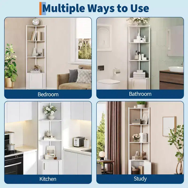 5-Tier Industrial Corner Bookshelf Stand for Bedroom, Living Room, Office, Kitchen and Bathroom