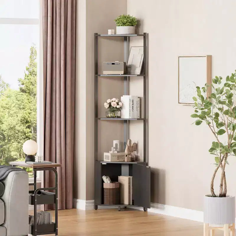 5-Tier Industrial Corner Bookshelf Stand for Bedroom, Living Room, Office, Kitchen and Bathroom