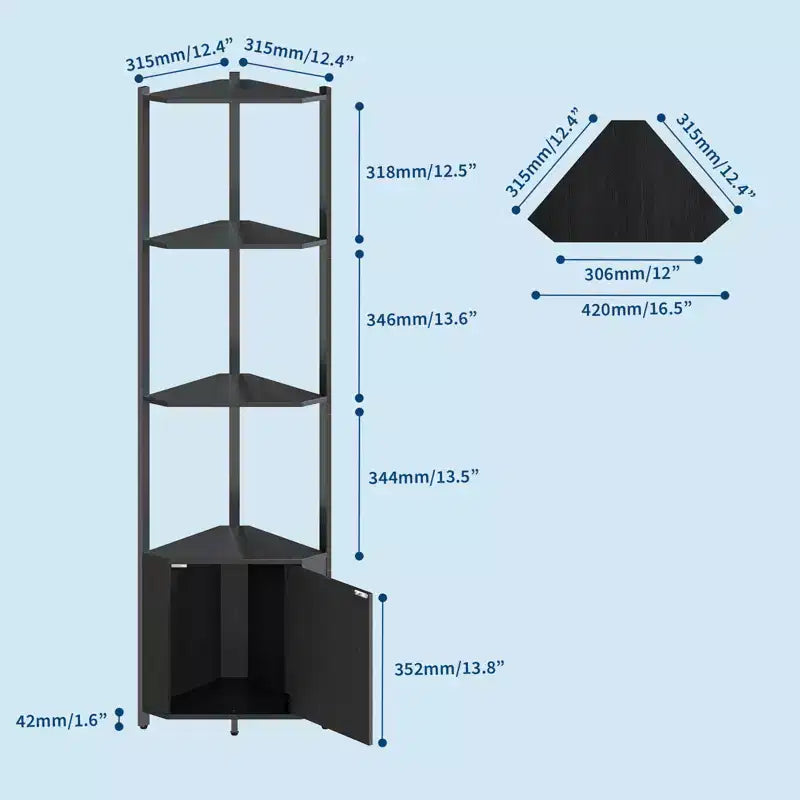 5-Tier Industrial Corner Bookshelf Stand for Bedroom, Living Room, Office, Kitchen and Bathroom